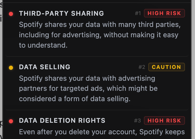 Three flagged clauses with their severity chips: two marked HIGH RISK in red, one marked CAUTION in yellow.